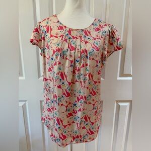 Boden Magenta Floral Silk Blend Cap Sleeve Blouse Size 8